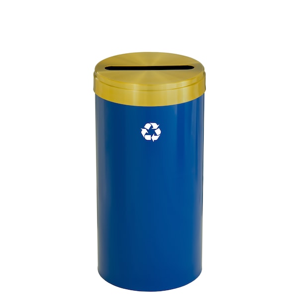 23 gal Round Recycling Bin, Blue/Satin Brass