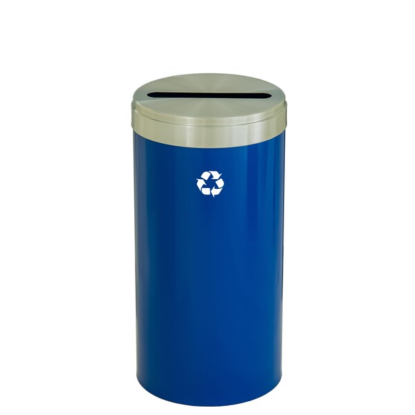 23 gal Round Recycling Bin, Blue/Satin Aluminum