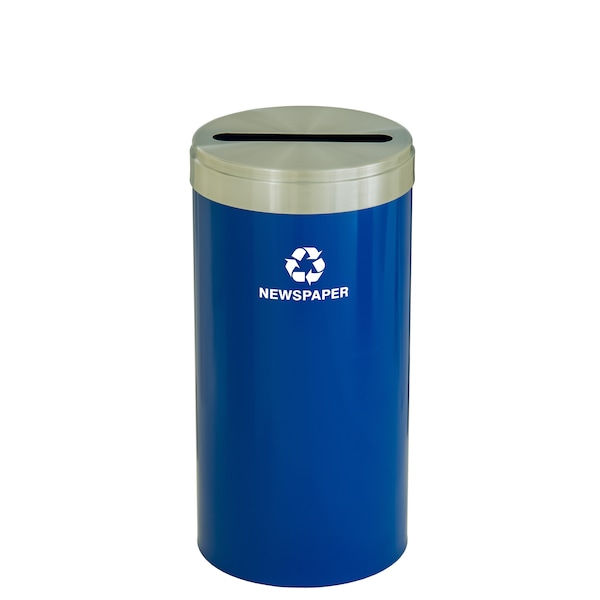 23 gal Round Recycling Bin, Blue/Satin Aluminum