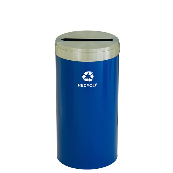 23 gal Round Recycling Bin, Blue/Satin Aluminum