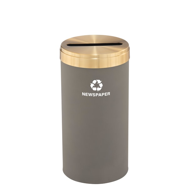 23 gal Round Recycling Bin, Nickel/Satin Brass