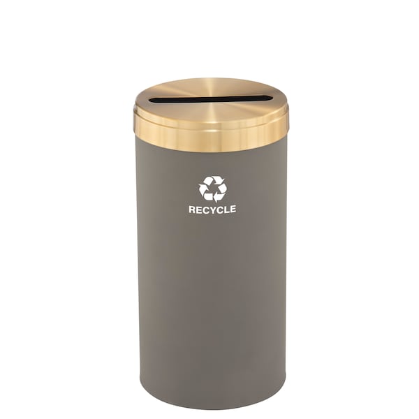 23 gal Round Recycling Bin, Nickel/Satin Brass