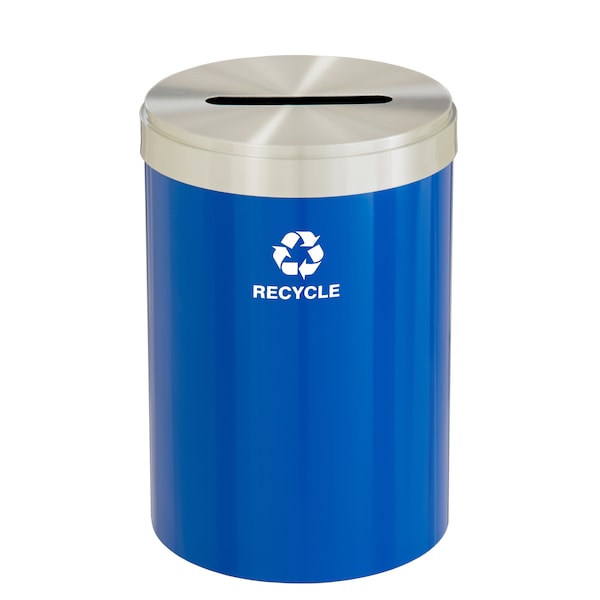 33 gal Round Recycling Bin, Blue/Satin Aluminum