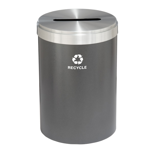 33 gal Round Recycling Bin, Silver Vein/Satin Aluminum