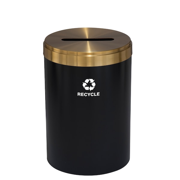 41 gal Round Recycling Bin, Satin Black/Satin Brass