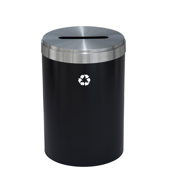 41 gal Round Recycling Bin, Satin Black/Satin Aluminum