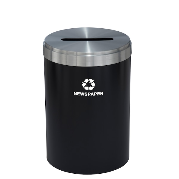 41 gal Round Recycling Bin, Satin Black/Satin Aluminum