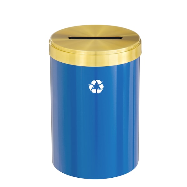 41 gal Round Recycling Bin, Blue/Satin Brass