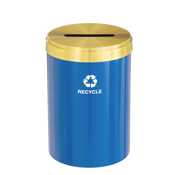 41 gal Round Recycling Bin, Blue/Satin Brass