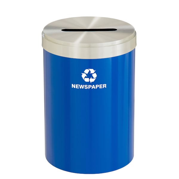 41 gal Round Recycling Bin, Blue/Satin Aluminum