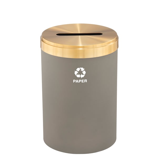41 gal Round Recycling Bin, Nickel/Satin Brass