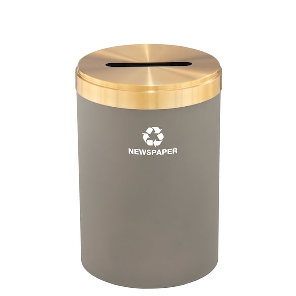 41 gal Round Recycling Bin, Nickel/Satin Brass