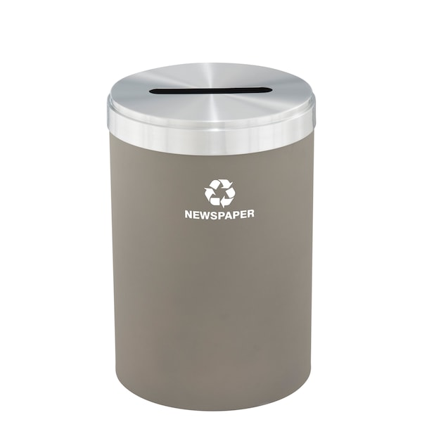 41 gal Round Recycling Bin, Nickel/Satin Aluminum
