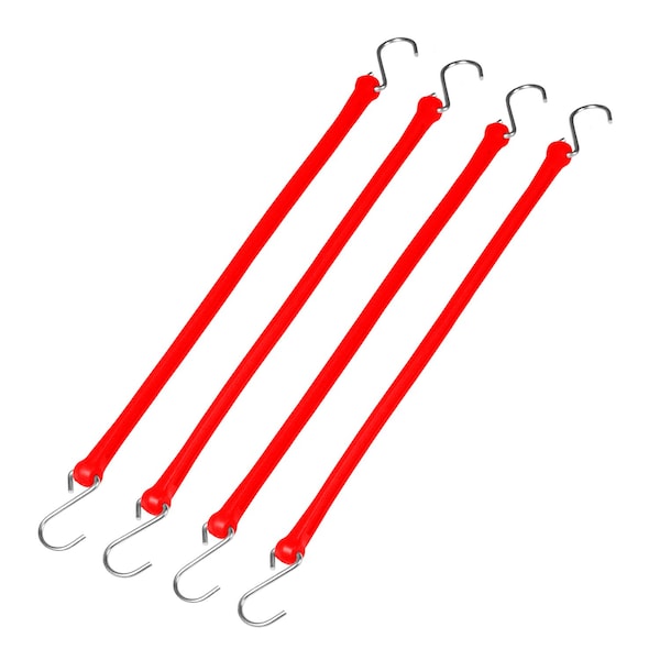 24" Heavy Duty Poly Strap with Steel Hooks, Tarp Straps, Red, 4-Count