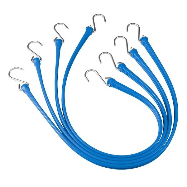 36" Heavy Duty Poly Strap with Steel Hooks, Tarp Strap, Blue, 4-Count