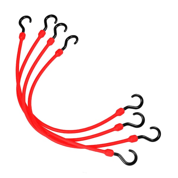 24 in Heavy Duty Poly Cord, Nylon Hooks, Red, 4-Count