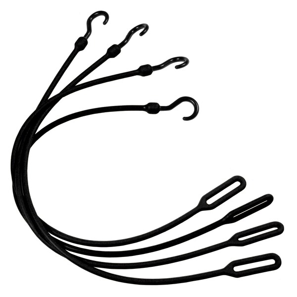 30 in Heavy Duty Poly Cinch Cord with Loop and Nylon Hook, Black, 4-Count