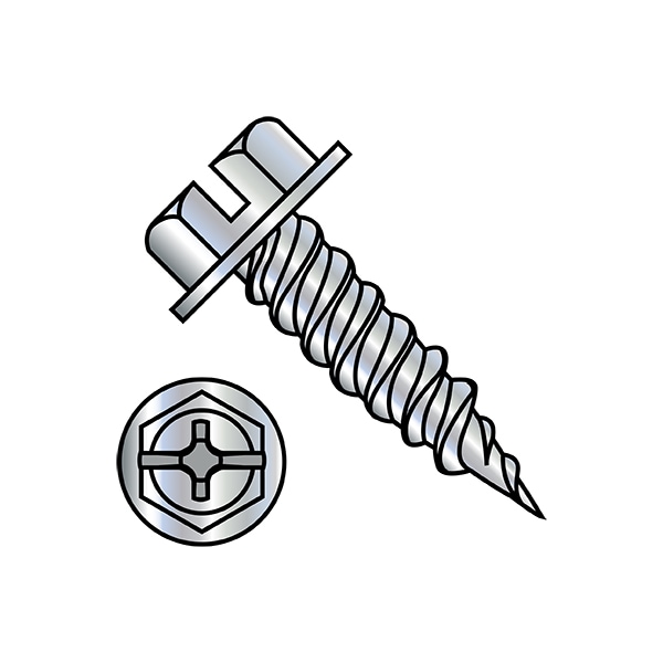 Self-Drilling Screw, #10-16 x 3/4 in, Zinc Plated Steel Flange Hex Head External Hex Drive, 4000 PK