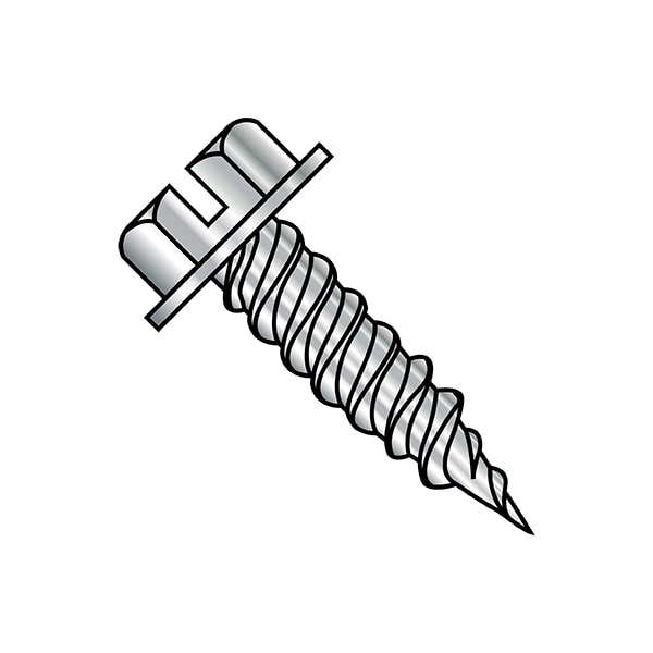 Self-Drilling Screw, #8-15 x 3/4 in, Plain 410 Stainless Steel Flange Hex Head External Hex Drive