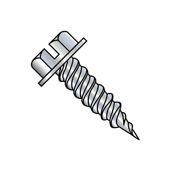 Self-Drilling Screw, #8-15 x 3/4 in, Zinc Plated Steel Flange Hex Head External Hex Drive, 6000 PK