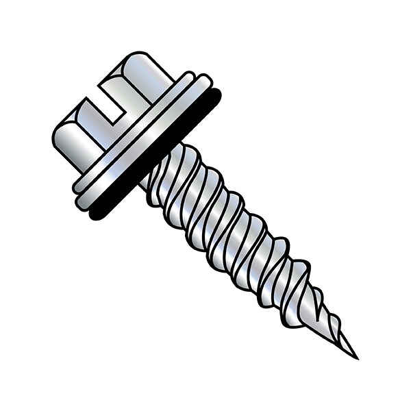 Self-Drilling Screw, #10 x 3/4 in, Zinc Plated Steel Flange Hex Head External Hex Drive, 1000 PK