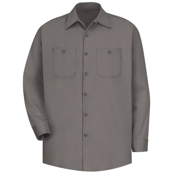 Men's Long Sleeve Work Shirt, Cotton, Button Fronts, 2 Pocket(s), Gray, M