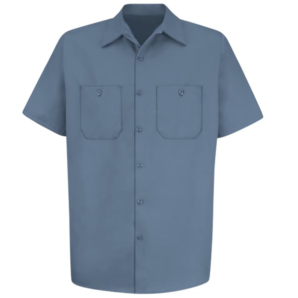Men's Short Sleeve Work Shirt, Cotton, Button Fronts, 2 Pocket(s), Postman Blue, 4XL