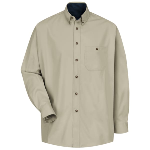 Men's Long Sleeve Dress Shirt, Cotton, Button Fronts, 1 Pocket(s), Navy/Stone, XL