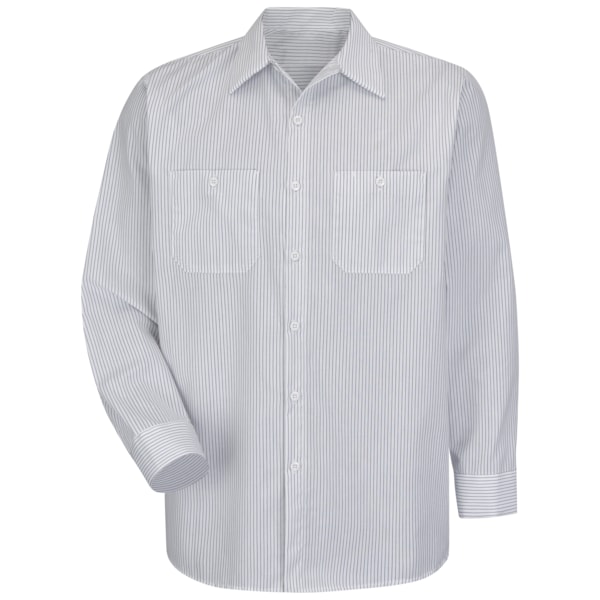 Long Sleeve Striped Work Shirt, 65% Polyester / 35% Cotton, Button Front, Charcoal/White, 2XL