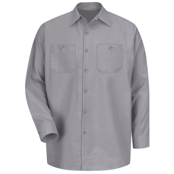 Men's Long Sleeve Poplin Work Shirt, Cotton/Polyester, Button Fronts, 2 Pocket(s), Silver Gray, XL