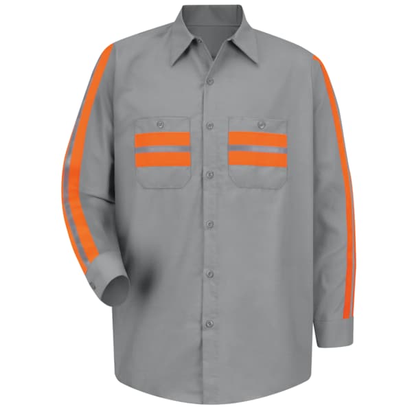 Men's Long Sleeve Enhanced Visibility Shirt, 65% Polyester/35% Cotton, Button Fronts, Gray, 2XL
