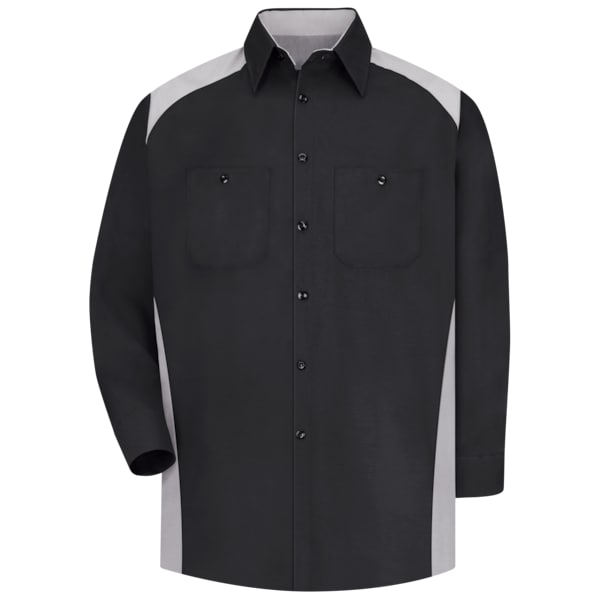 Men's Long Sleeve Motorsports Shirt, 65% Polyester/35% Cotton, Button Fronts, Charcoal/Royal Blue