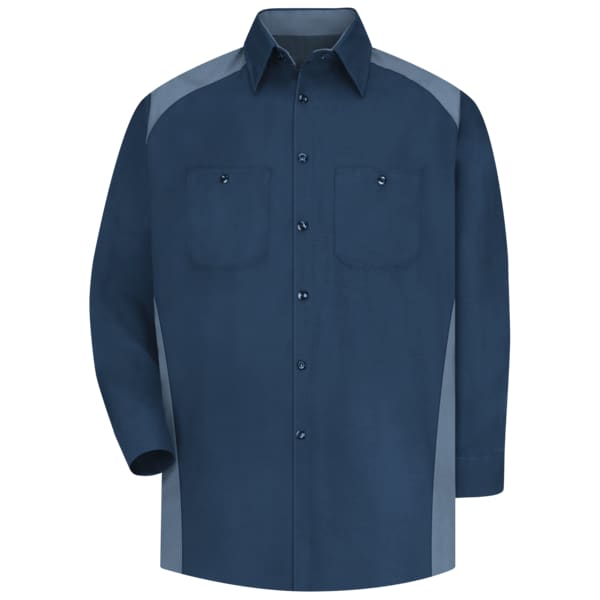 Men's Long Sleeve Motorsports Shirt, 65% Polyester/35% Cotton, Button Fronts, Navy/Postman Blue