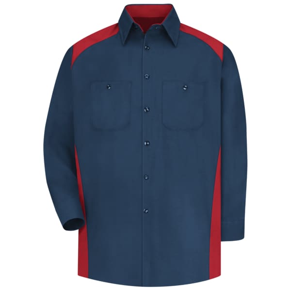 Men's Long Sleeve Motorsports Shirt, 65% Polyester/35% Cotton, Button Fronts, Navy/Red, 2XL