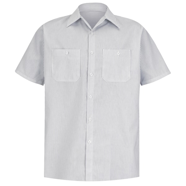 Men's Short Sleeve Striped Work Shirt, 65% Polyester/35% Cotton, Button Fronts, White/Charcoal, 2XL