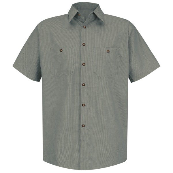 Short Sleeve Microcheck Uniform Shirt, 65% Polyester / 35% Combed Cotton, Button Fronts, S