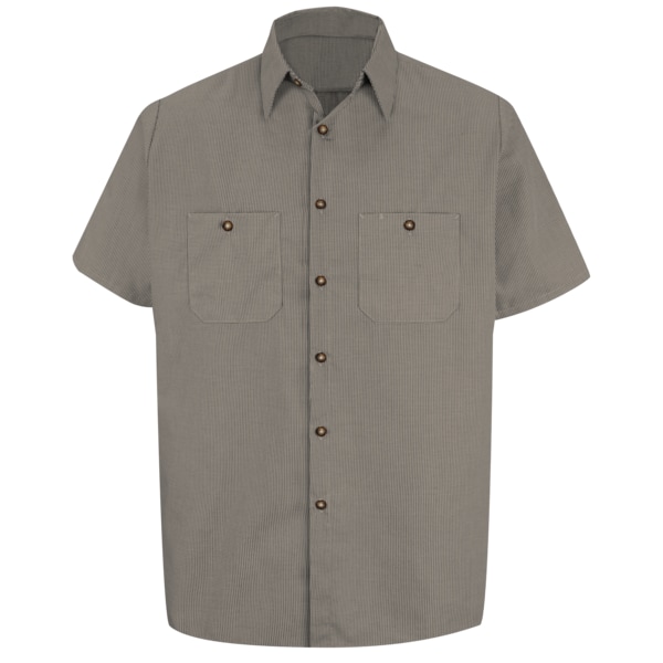 Short Sleeve Microcheck Uniform Shirt, 65% Polyester / 35% Combed Cotton, Button Fronts, S