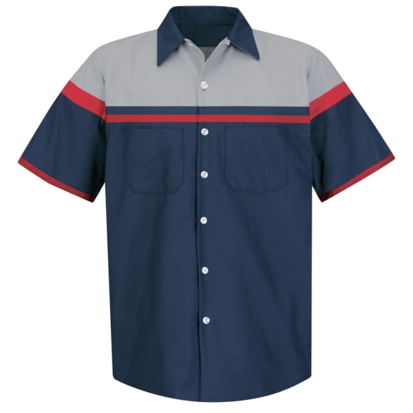 Men's Short Sleeve Automotive Tech Shirt, 65% Polyester/35% Cotton, Button Fronts, Multi, 2XL