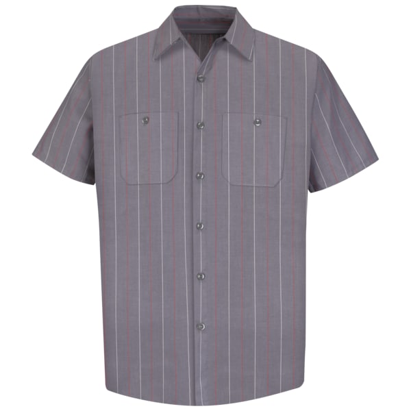 Men's Short Sleeve Industrial Stripe Work Shirt, Cotton/Polyester, Button Fronts, 2 Pocket(s), 3XL