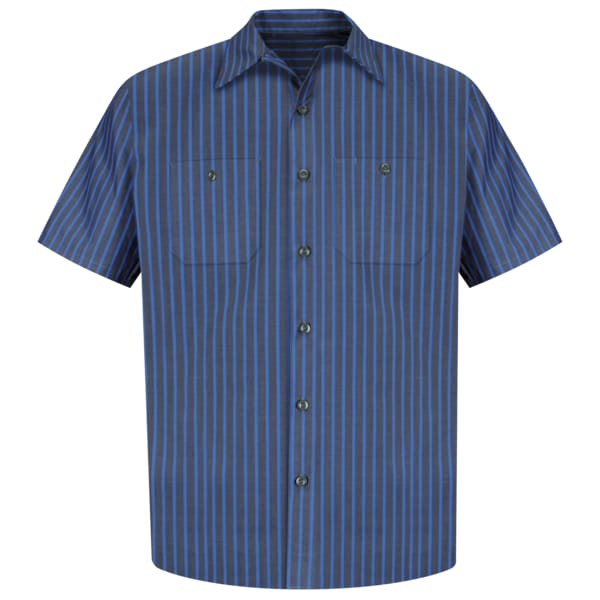 Mns Ss Gy/Bl Exxon Stripe Workshirt, XL