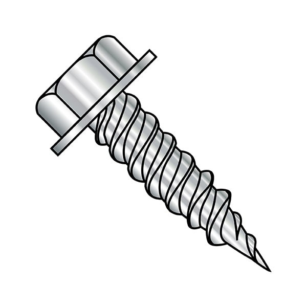 Self-Drilling Screw, #8-15 x 3/4 in, Plain 410 Stainless Steel Flange Hex Head External Hex Drive