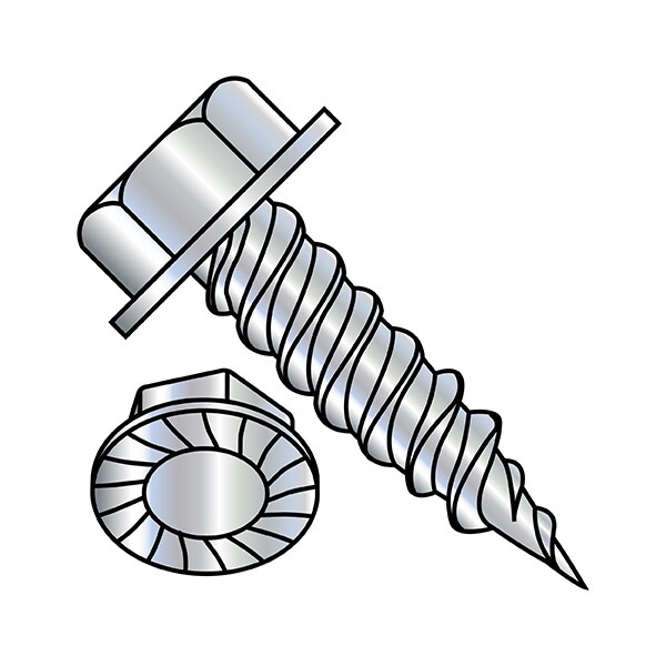 Self-Drilling Screw, #10-16 x 3/4 in, Zinc Plated Steel Flange Hex Head External Hex Drive, 7000 PK