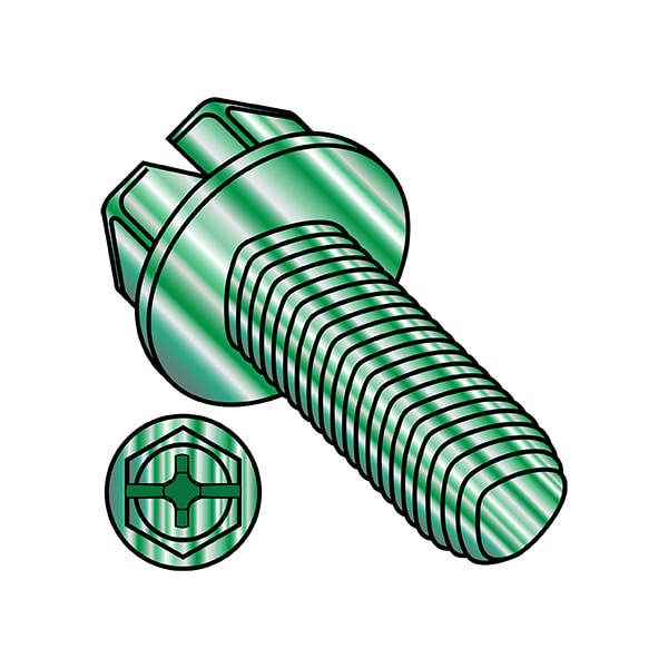 Thread Cutting Screw, #10-32 x 3/8 in, Green Steel Hex Head Combination Phillips/Slotted Drive
