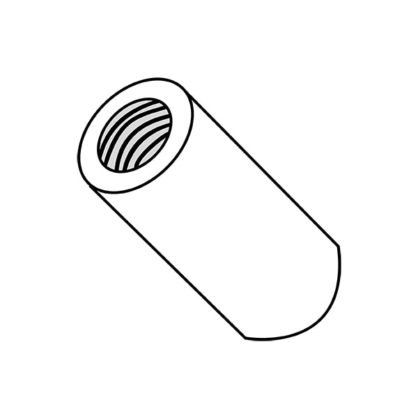 Round Standoffs, 1/4"-20 Thrd Sz, 1 in Bd L, Nylon Plain, 3/8 in OD, 1000 PK