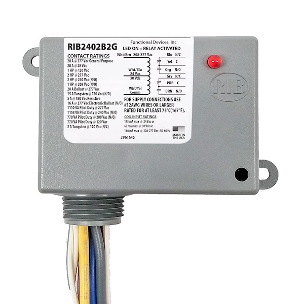 Relay, 20A, DPDT, 24VAC/DC/208-277VAC