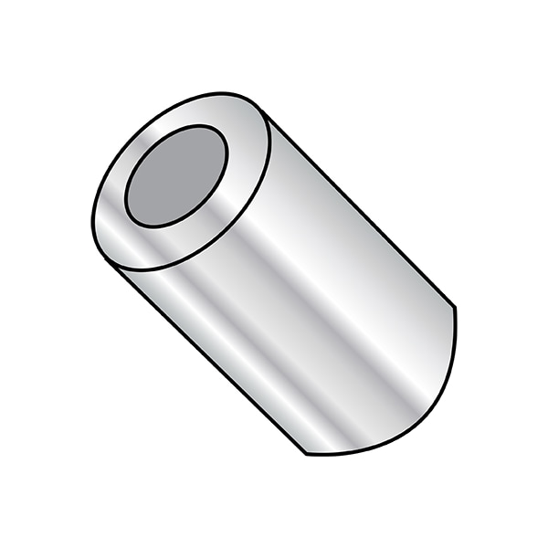 Round Spacers, 8X1 #1/4 ROUND SP, PK1000, #8 Screw Size, Aluminum, 1 in Overall Lg, 1000 PK