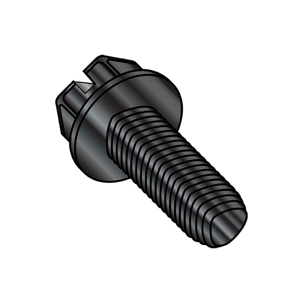 Thread Cutting Screw, #8-32 x 3/8 in, Black Steel Flange Hex Head Slotted Drive, 10000 PK
