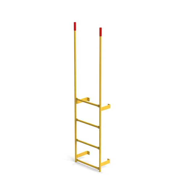 Walk Through Dock Ladder, Wall Mount, 4 Rungs, 3'2" Top Rung Height, Yellow