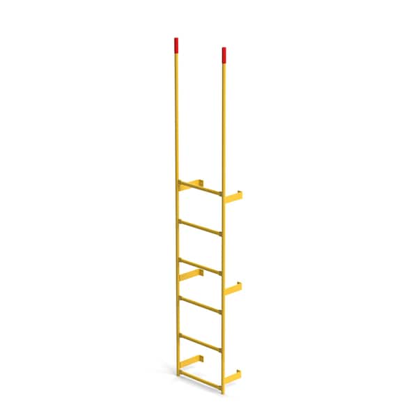 Walk Through Dock Ladder, Wall Mount, 6 Rungs, 5'2" Top Rung Height, Yellow