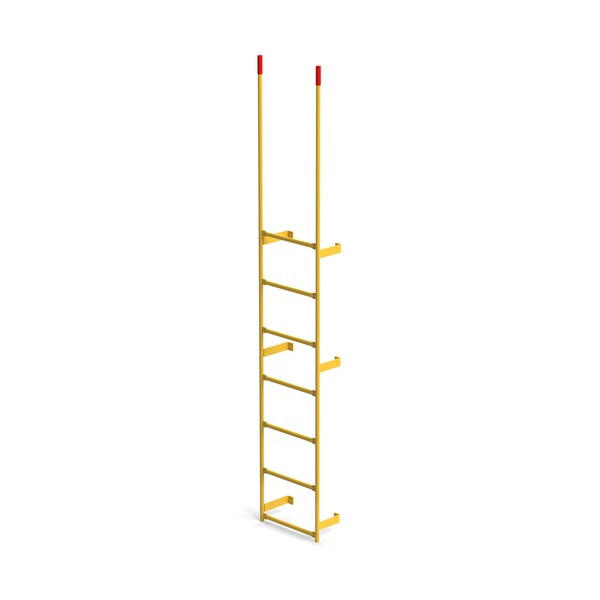 Walk Through Dock Ladder, Wall Mount, 7 Rungs, 6'2" Top Rung Height, Yellow